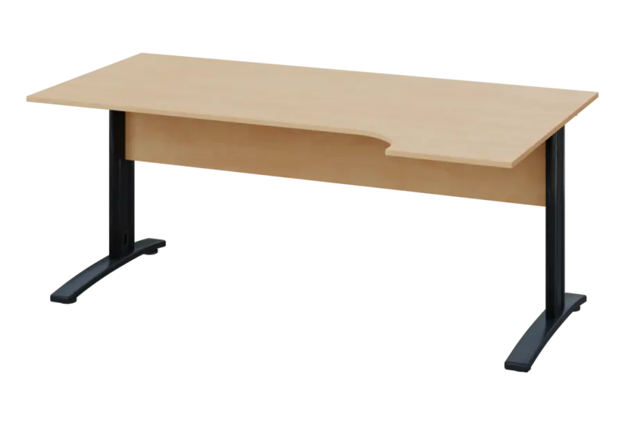 ERK 28 - 184 stůl kancelářský, rohový, pravý, kovová podnož černá, deska 25 mm, široký 1800 mm, bříza irská